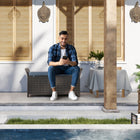Outsunny - Banc de rangement en osier 2-en-1 pour patio avec poignées et coussin, gris foncé-Rotin en osier PE tressé à la main, prêt pour l’extérieur, renforcé par un cadre en acier robuste avec revêtement en poudre