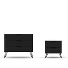 Manhattan Comfort Rockefeller Mid-Century Modern Dresser and Nightstand Set - Black-Mid-Century Modern Set of 2 Dresser and Nightstand for Bedroom Use.
