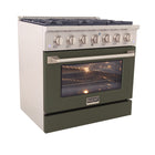 Kucht 36" KNG Series Pro Style Natural Gas Range - Stainless Steel/Olive Green-Heavy-duty cast-iron cooking grates withstand intense heat and allow cookware to move between burners without lifting