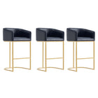 Manhattan Comfort - Louvre tabouret de bar moderne du milieu du siècle de 21" en similicuir - noir et or titane - lot de 3-Tabouret de bar moderne du milieu du siècle avec dossier, parfait pour une utilisation au bar et dans la cuisine