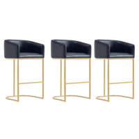 Manhattan Comfort - Louvre tabouret de bar moderne du milieu du siècle de 21" en similicuir - noir et or titane - lot de 3-Tabouret de bar moderne du milieu du siècle avec dossier, parfait pour une utilisation au bar et dans la cuisine