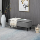 HOMCOM - Banc ottoman de rangement en tissu lin - gris-Couvercle relevable avec conception à charnières, pratique pour une utilisation quotidienne   