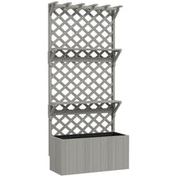 Outsunny Wooden Planter with Trellis & Hanging Roof - Plant Shelf - Drainage Holes - Bed Liner - Grey-Raised planter with trellis supports climbing plants and vines
