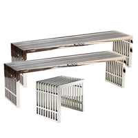 Modway Gridiron Benches Set of 3 - Silver-Short Bench: Stainless Steel