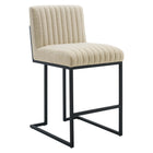 Modway Indulge Channel Tufted Fabric Counter Stools - Beige - Set of 2-Dense Foam Padding