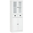 HOMCOM 61" H Kitchen Pantry Cabinet with Shelves and Soft-Close Doors - White-Traditional design features glass doors and recessed doors 