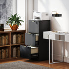 HOMCOM 3-Drawer Fluted Vertical Letter/A4 Filing Cabinet with Lock - Black-Silent drawer glides for a peaceful workspace
