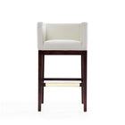 Manhattan Comfort Kingsley 21" Mid-Century Modern Faux Leather Upholstered Bar Stool - Ivory and Dark Walnut - 3 Pack-Square Tight Back and Arm Design
