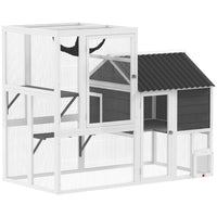 PawHut Catio Outdoor Cat Enclosure - 63" L - 4-Way Door-A dual-zone design with platforms offers space for rest, play, and climbing

