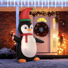 HOMCOM - Pingouin gonflable de 2 - 4 m tenant une canne en sucre d'orge-Lumières LED intégrées pour un affichage nocturne éclatant et une atmosphère de vacances supplémentaire 