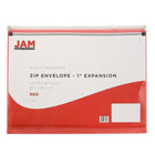 JAM Paper Enveloppes en plastique/poly à fermeture à glissière, 9 1/2 x 12 1/2 po, rouge, paq./12-Couleur : rouge