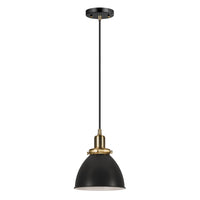 Hudson&Canal Madison 8" Wide Pendant with Metal Shade - Black/Brass/Black-Industrial design for your entryway, foyer, or kitchen