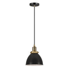 Hudson&Canal - Suspension Madison de 20 cm de large avec abat-jour en métal, - Noir/Laiton/Noir-Design industriel pour votre entrée, votre foyer ou votre cuisine
