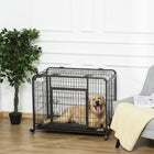 PawHut 37" Folding Heavy Duty Dog Crate - Grey-4 wheels for easy movement, with lock to prevent unintended movement<br> 