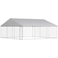 PawHut Outdoor Dog Kennel with Roof and Secure Latch - 19.7' x 19.7' x 8.9'-Resilient metal tubes make frame installation quick and easy 