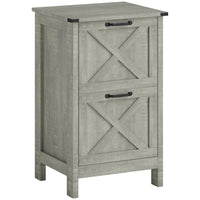HOMCOM 2-Drawer Letter/A4 Filing Cabinet - Stone Grey-Enhances home office decor with a charming barn door look
