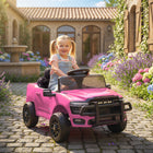 Qaba 12V Licensed Dodge RAM 3500 Electric Kids Ride on Car - Pink-Powerful dual 12V motors and speeds up to 3.1 mph (5 km/h) 