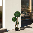 HOMCOM 35" Artificial Boxwood Triple Ball Topiary Tree - Dark Green-The plant includes three big ball-trimmed bushes which bring a natural feeling to your room 