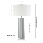 Hudson&Canal - Lampe de table York 75 cm de haut avec abat-jour en tissu - Nickel poli/blanc-Dimensions du produit : 15" L x 15" l x 29,5" H