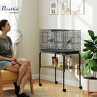 PawHut 46" H Bird Cage, with Divider, 4 Wooden Perches and Slide Out Tray - Black-0.5" (1.2 cm) bar spacing with secure latch prevents bird escapes 
