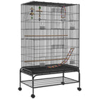 PawHut 63" H Bird Cage with Rolling Stand, Toys, Removable Tray and Storage Shelf - Black-Spacious living area and 0.5" (1.2 cm) bar spacing, for finches, lovebirds, canaries, budgies, parakeets and more 