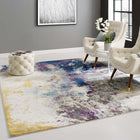 Modway Entourage Adeline Contemporary Modern Abstract Area Rug - 8 ft W x 10 ft L - Blue Grey Yellow Ivory Pink-Tight Low Pile Weave