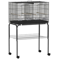 PawHut 46" H Bird Cage, with Divider, 4 Wooden Perches and Slide Out Tray - Black-Spacious design can be divided or used as a large room 