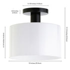 Hudson&Canal - Plafonnier semi-encastré Henri de de 25,4 cm de large avec abat-jour en verre - Noir mat/blanc laiteux-Matériel de montage inclus