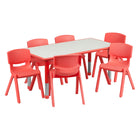Flash Furniture 23.625"W x 47.25"L Rectangular Red Plastic Height Adjustable Activity Table Set with 6 Chairs-Set Includes Rectangular Table and 6 Stackable Chairs