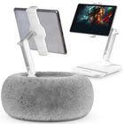 ShoppingAll 2-in-1 Tablet Holder with Detachable Plush Cushion for 4.7"-13" Phone/Tablet - Grey-2-in-1 Versatile Stand Mode - Switch effortlessly between cushion stand mode for lap use on beds and sofas and desk stand mode for a stable setup on a table or desk. The detachable arm easily attaches to either base, giving you the best of both worlds.