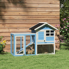 PawHut 49" Wooden Rabbit Hutch with Slant Roof and Run - Light Blue-Crafted from solid fir wood and steel wires for superior strength and durability 