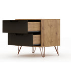 Manhattan Comfort Rockefeller 20.08" Mid-Century Modern 2-Drawer Nightstand - Nature/Textured Grey-Perfect for Storage or Display Items