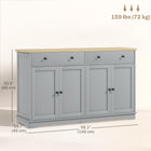 HOMCOM 140" L Sideboard Buffet Cabinet with Storage - Grey-Robust material is easy to clean with a damp cloth