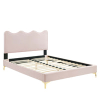 Modway Current Performance Velours Lit Plateforme Full Avec Pieds en Métal Doré - Rose-Lit de plateforme complet