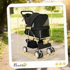 PawHut Pet Stroller Cat Dog Wheels Travel Zipper Entry Foldable Carrier Cart - Black-360° front wheels and rear brakes ensure a smooth, secure ride