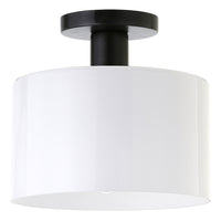 Hudson&Canal - Plafonnier semi-encastré Henri de de 25,4 cm de large avec abat-jour en verre - Noir mat/blanc laiteux-Design industriel pour votre entrée, votre foyer ou votre cuisine