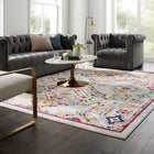 Modway Entourage Khalida Distressed Floral Lattice Area Rug - 8 ft W x 10 ft L - Ivory Blue Orange Yellow Red-Tight Low Pile Weave