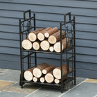 Outsunny 2-Layer Heavy Duty Firewood Rack Wood Log Fireplace Stacker with 4 Tools - Black and Gold-This indoor wood holder is powder-coated which is designed to be used both indoor and outdoor   