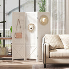 HOMCOM 3 Panel Freestanding Room Divider with Pegboard Display for Home Office - White-Pegboard details and X-shaped accents add a classic touch 
