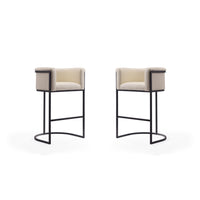 Manhattan Comfort - Cosmopolitan tabouret de bar moderne du milieu du siècle de 23,7 po en similicuir crème et noir, lot de 2-Tabouret de bar moderne du milieu du siècle avec banquette arrière parfait pour un bar et une cuisine. Ensemble de 2