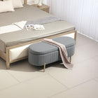 HOMCOM Channel Tufted Upholstered Bedroom Ottoman Bench - Grey-Lift top design with double hinges for safe, easy access