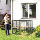 PawHut Outdoor Dog Run with Adjustable Rotating Dog Bowls - 4.6' x 4.6' x 3.7' - Black-HDPE sun-shade top cover shields from the sun 
