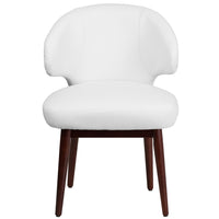 Chaise de bureau-salon-réception série Comfort Back en cuir blanc avec pattes en noyer (BT-2-WH-GG)-Chaise d'invité exécutive