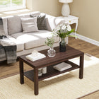 HOMCOM 2 Tier Coffee Table with Storage Shelf for Living Room - Walnut-Wide tabletop for dining, or as a comfy footrest while you watch TV