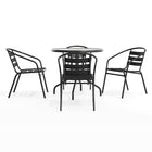 Table ronde de 31,5 po en verre et en métal, 4 chaises empilables noires en aluminium, dossier à lattes (TLH-072RD-017CBK4-GG)-5