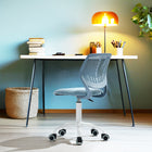 Homy Casa Blue Fabric Swivel Desk Chair-360-Degree Swivel: Allows for versatile movement and flexibility in any workspace