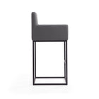 Manhattan Comfort Ambassador 21" Mid-Century Modern Faux Leather Upholstered Bar Stool - Grey and Black - 3 Pack-Seat Height: 30"'