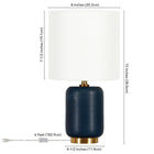 Hudson&Canal - Lampe de table en céramique Lambert (38 cm) avec abat-jour en tissu - Bleu marine mat/blanc-Dimensions du produit : 8" L x 8" l x 15" H