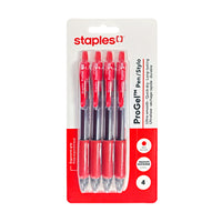 Staples ProGel Retractable Gel Pen - Medium Point - 0.7 mm - Red Ink - 4 Pack-Gel pens offer smooth writing, bold ink saturation and excellent readability for notes or creative projects