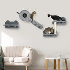 PawHut 4-Piece Cat Wall Shelves with Condo - Grey-Made of particleboard for long-lasting strength 